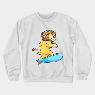 Lion as Surfer with Surfboard Crewneck Sweatshirt